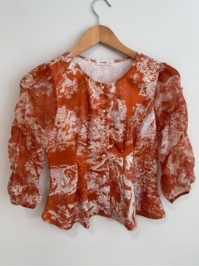 Lamer Fashion Rust Tiger Toile Pearl Button Blouse Size XS